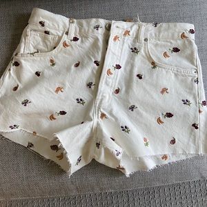 Reformation white denim shorts with embroidery